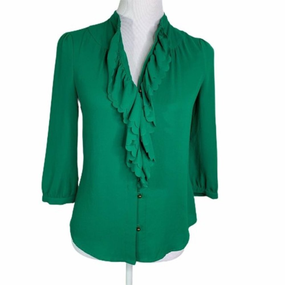 Anthropologie HD in Paris Ruffled Neck Button Top